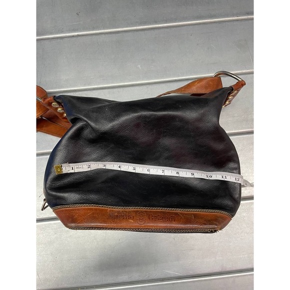 Marino Orlandi Black Leather Bag, Bucket Style with Brown Trim Hand/Shoulder Bag - Picture 11 of 16